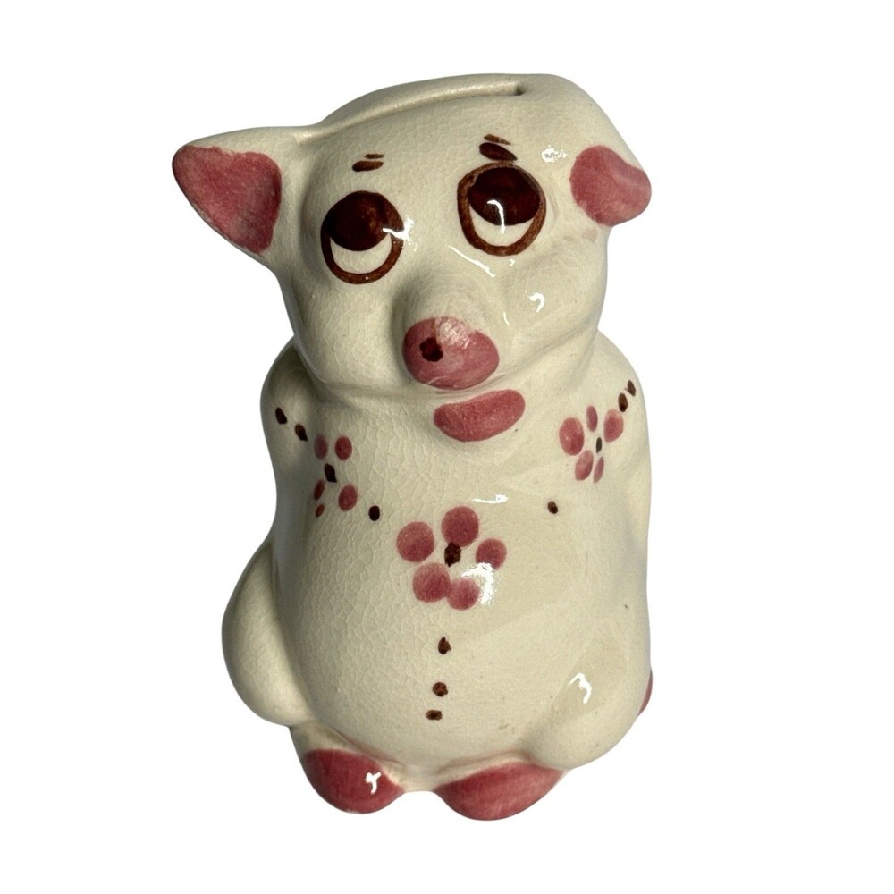 Vintage Piggy Bank Ceramic Pink Floral Cute Kitsch Pig Coin Bank